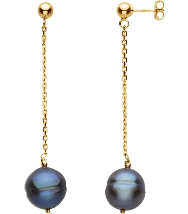 Freshwater Black Cultured Circle Pearl Earrings, 14k Yellow Gold (9-11 MM)