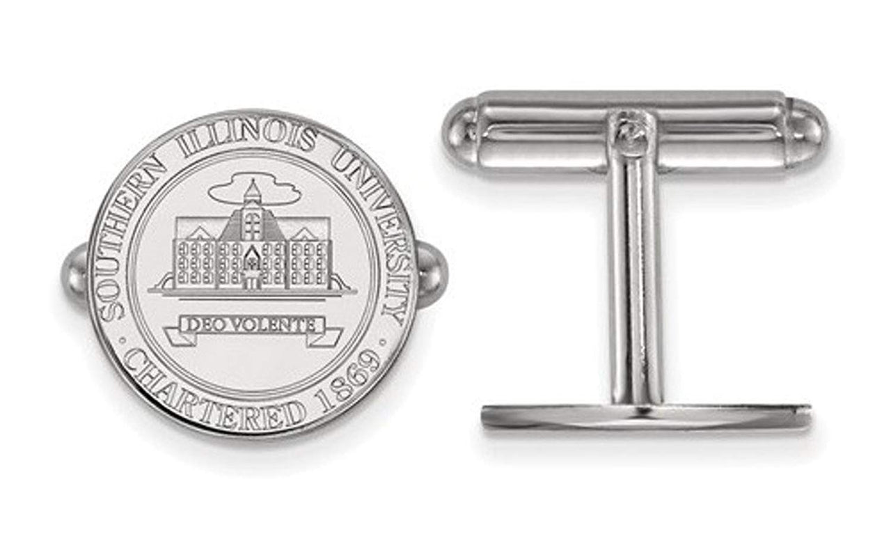 Rhodium-Plated Sterling Silver Southern Illinois University Crest Cuff Links, 15MM