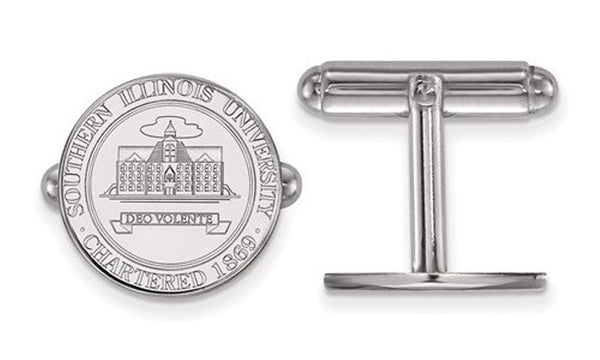 Rhodium-Plated Sterling Silver Southern Illinois University Crest Cuff Links, 15MM