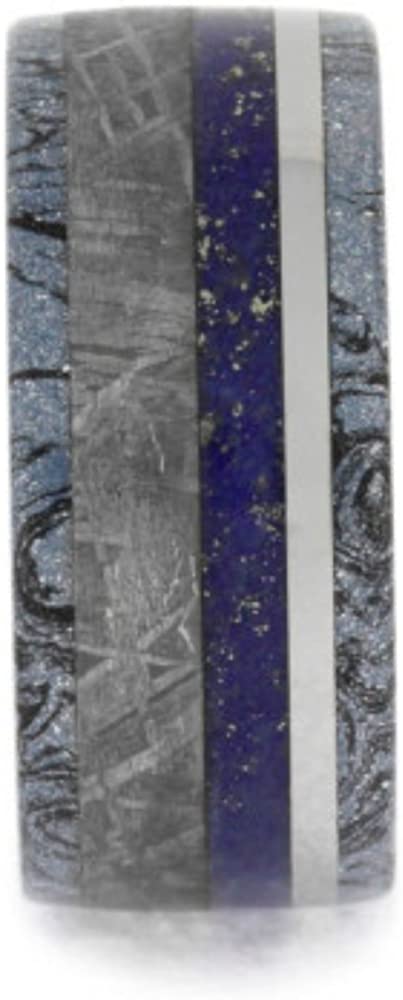 Lapis Lazuli, Gibeon Meteorite, Cobaltium Mokume Gane 9mm Comfort-Fit Titanium Wedding Band, Size 4.75