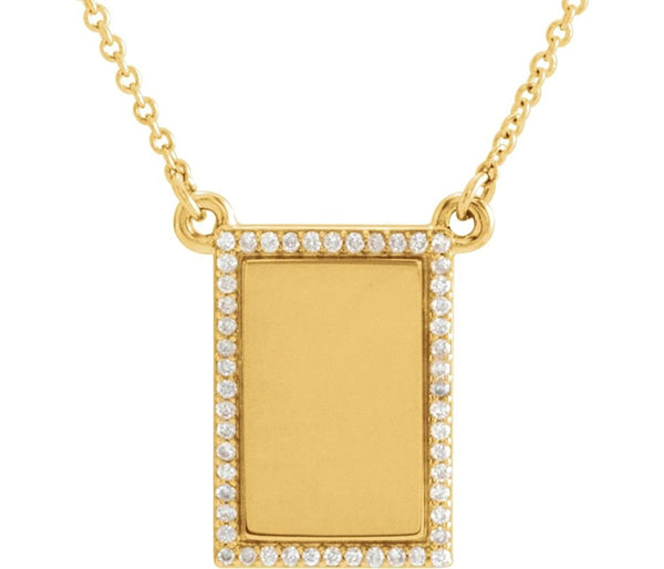 Diamond Bar Engravable Necklace, 14k Yellow Gold, 18" ( 0.125 Ctw, G-H Color, I1 Clarity)