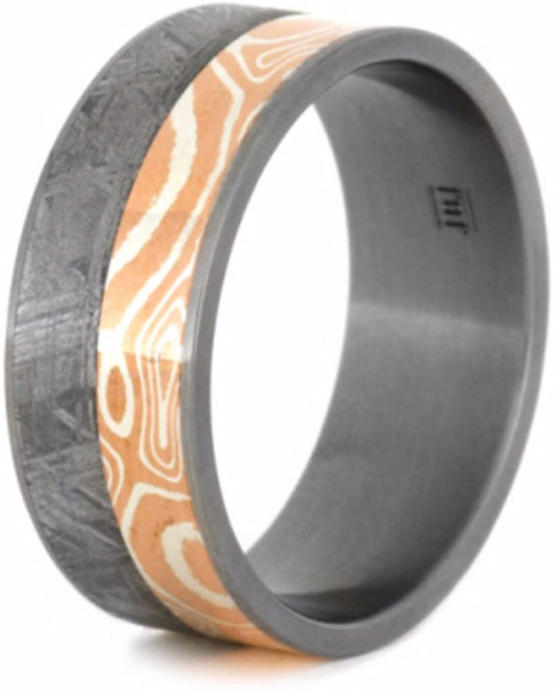 Gibeon Meteorite, Sterling Silver and Copper Mokume 9mm Comfort-Fit Matte Titanium Wedding Band, Size 10.75