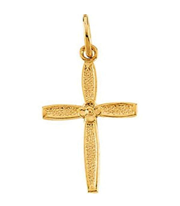 Childrens 14k Yellow Gold Cross Pendant with Flower Design