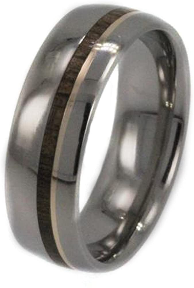 Bocote Wood, 14K Yellow Gold 8mm Comfort Fit Titanium Wedding Band