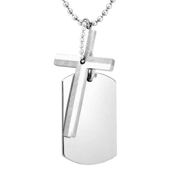 Men's Engravable Cross Dog Tag Pendant Necklace, Stainless Steel, 22"