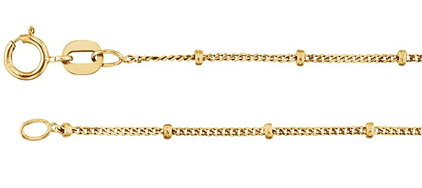 1mm 14k Yellow Gold Solid Beaded Curb Chain, 16"
