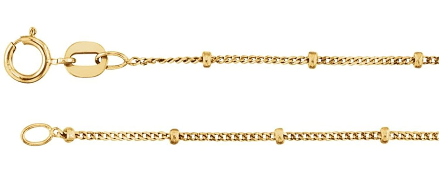 1mm 14k Yellow Gold Solid Beaded Curb Chain, 16