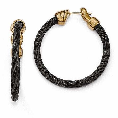 Tango Collection Black Ti Memory Cable and Bronze Hoop Earrings