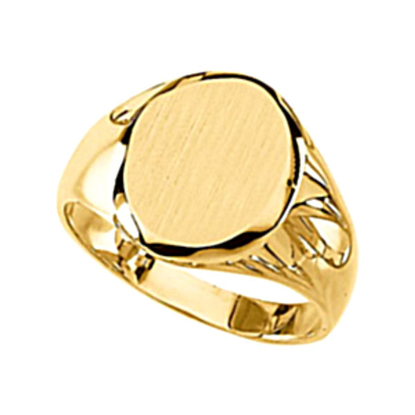 Men's 10k Yellow Gold Satin Brushed Solid Oval Signet Ring 13x11mm, Size 9.25