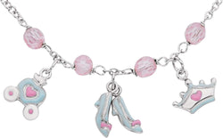 Childrens Pink Cubic Zirconia Cinderella Trinket Necklace, Adjustable 14" to 16"
