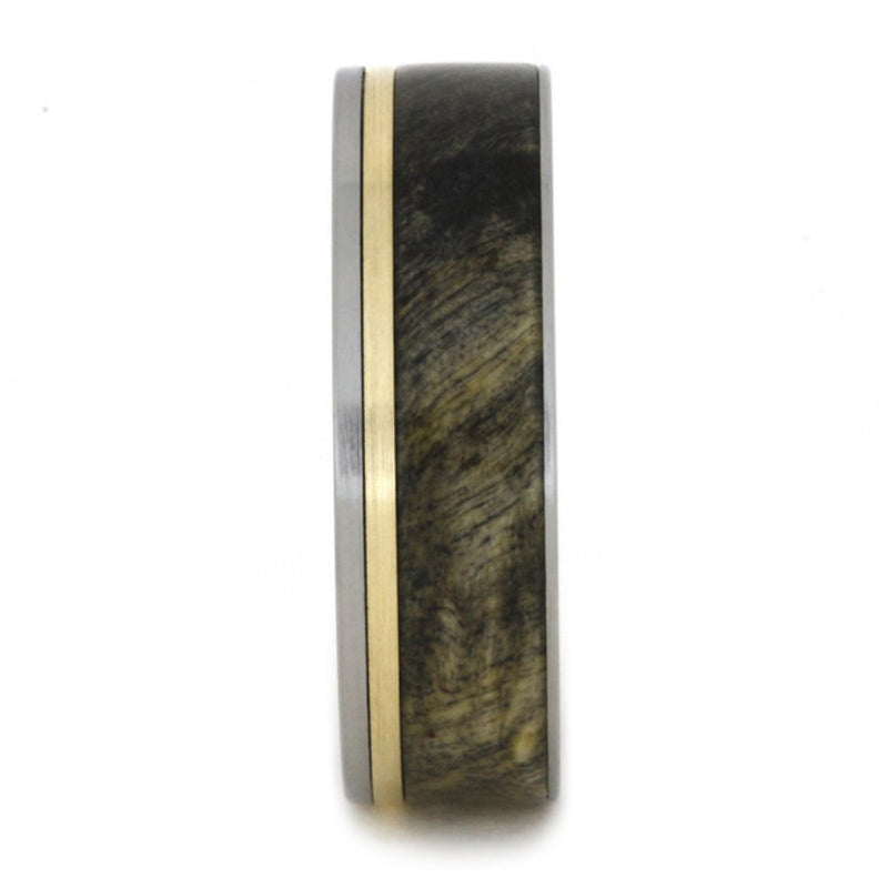 Buckeye Burl Wood, Bronze Pinstripe 7.5mm Comfort-Fit Titanium Brushed Band