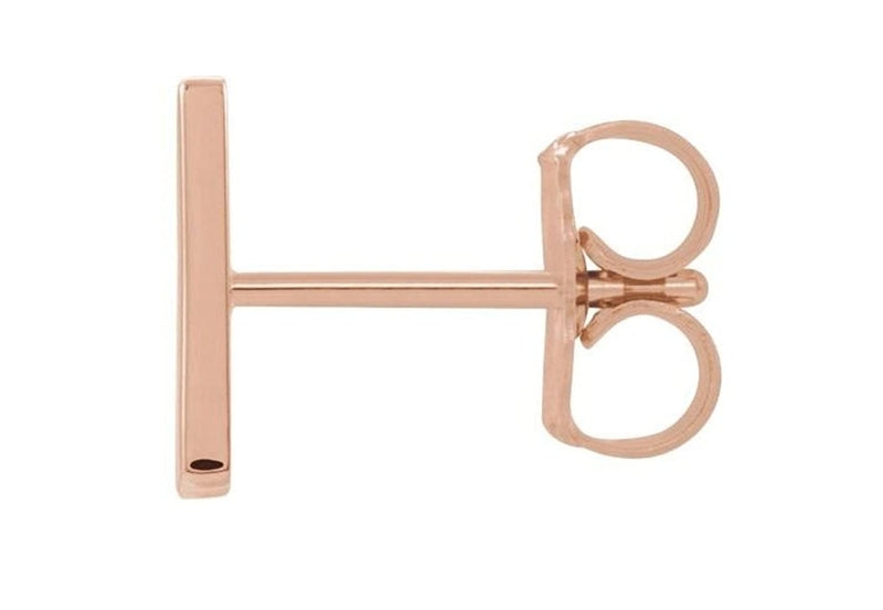 Initial Letter 'N' 14k Rose Gold Stud Earring (Single Earring)