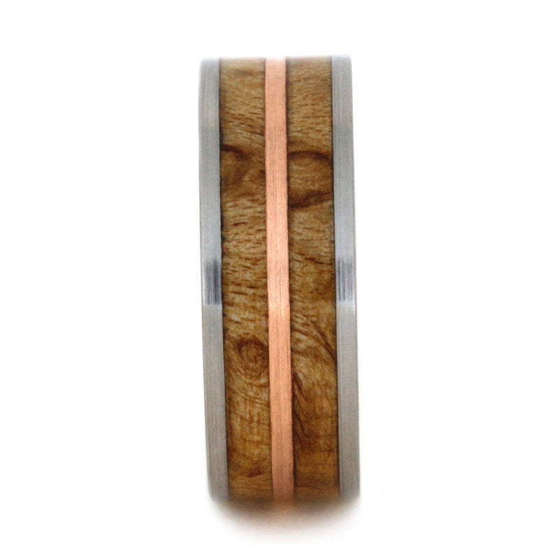 Birds Eye Maple with Copper Inlay 8mm Comfort-Fit Brushed Titanium Wedding Band