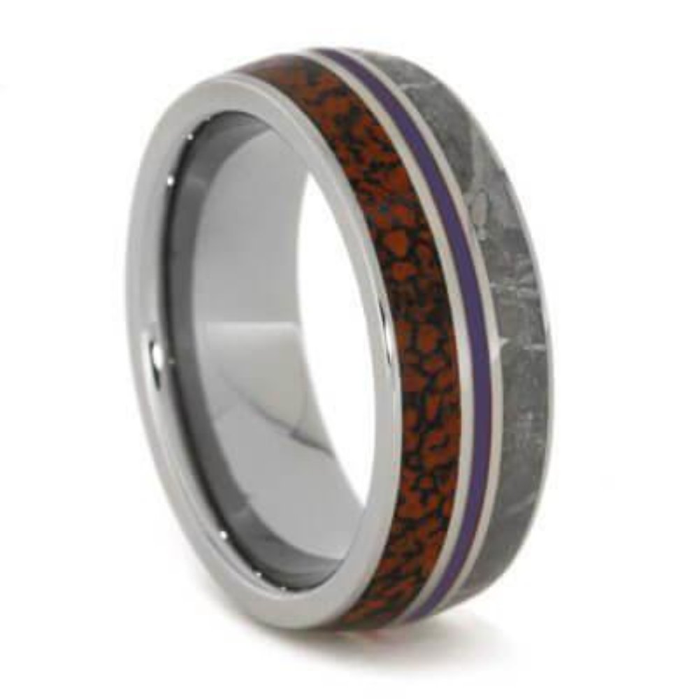 Dinosaur Bone, Gibeon Meteorite, Purple Stripe 8mm Titanium Comfort-Fit Band