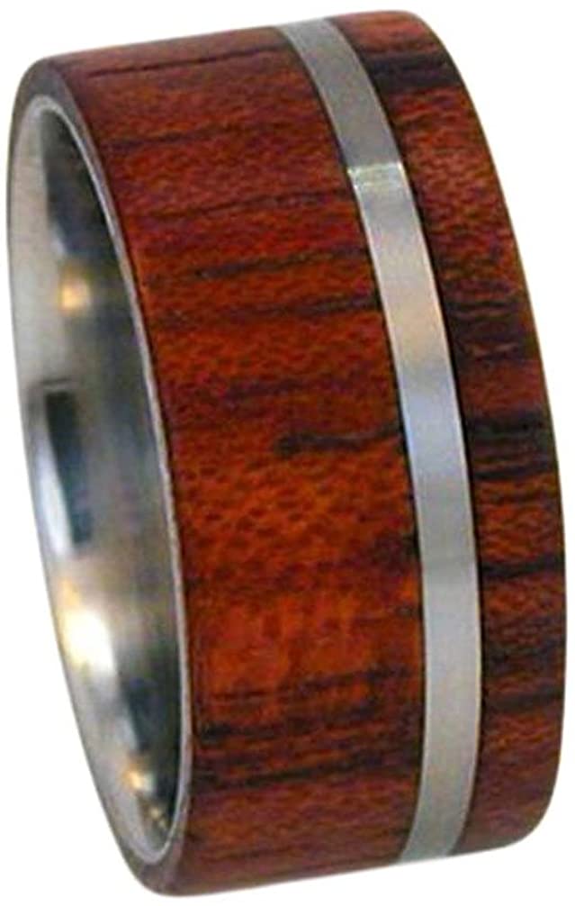 Bubinga Wood 8mm Comfort Fit Brushed Titanium Wedding Band, Size 12.5