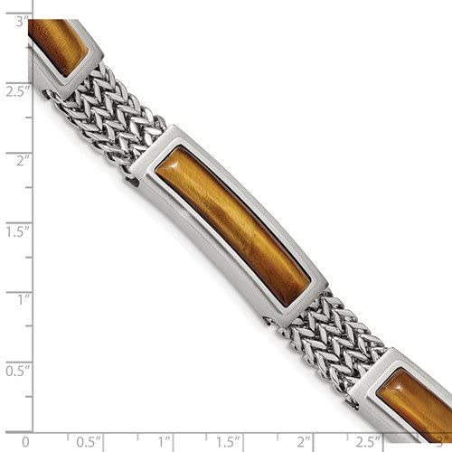 Men's Brushed and Polished Stainless Steel 11.35mm Tiger's Eye Bracelet, 8.25 Inches