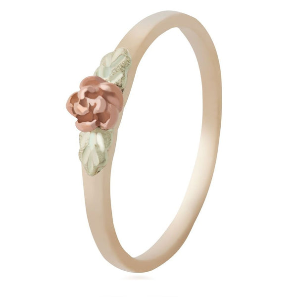 Ave 369 Blooms Rose Flower Petite Ring, 10k Yellow Gold, 12k Green and Rose Gold Black Hills Gold Motif