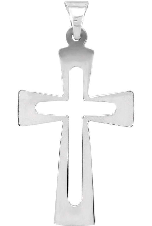 Cut-Out Roman Cross Rhodium-Plated 14k White Gold Pendant (27.50X18.00 MM)