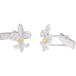 2-Tone Fleur di Lys Lily Sterling Silver, 14k Yellow Gold Cuff Links, 18.5MM