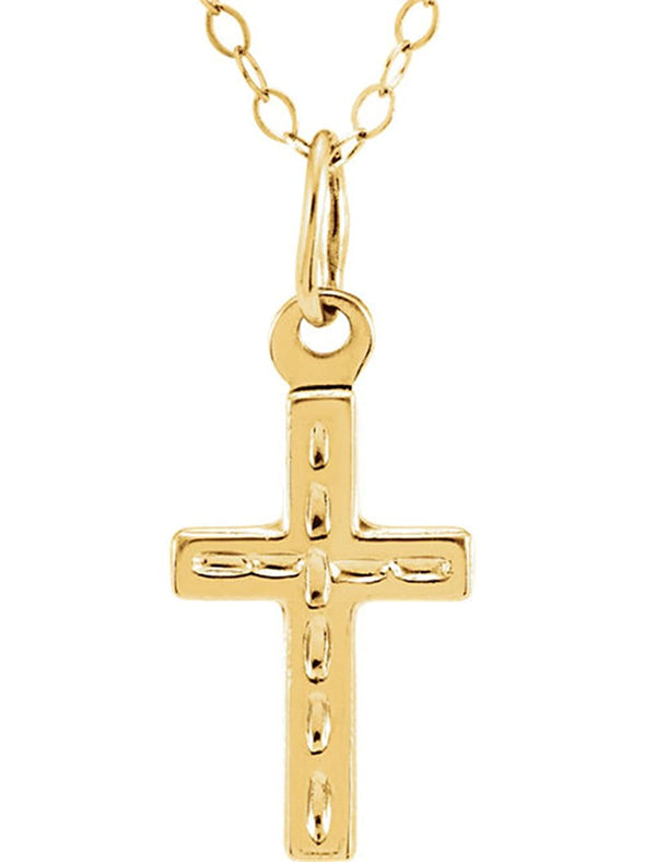 Childrens Rugged Cross 14k Yellow Gold Necklace, 15"