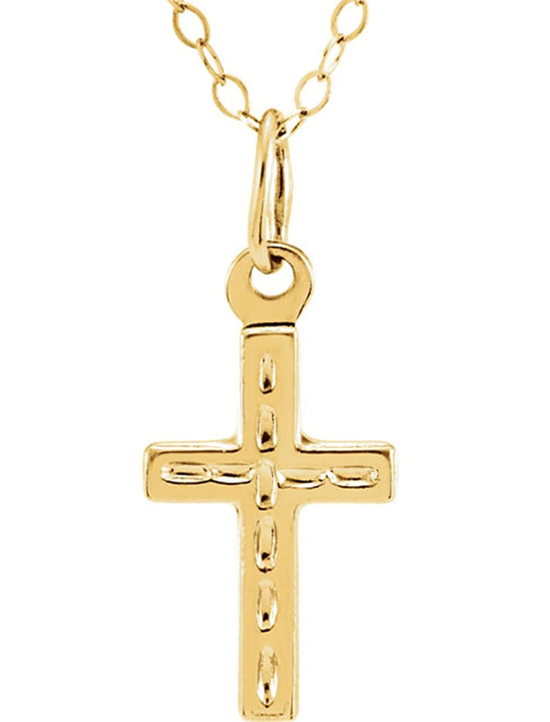 Childrens Rugged Cross 14k Yellow Gold Necklace, 15"