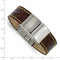 Men's Polished Stainless Steel Brown Leather with Yellow Stitch ID Bracelet, 8.5 "