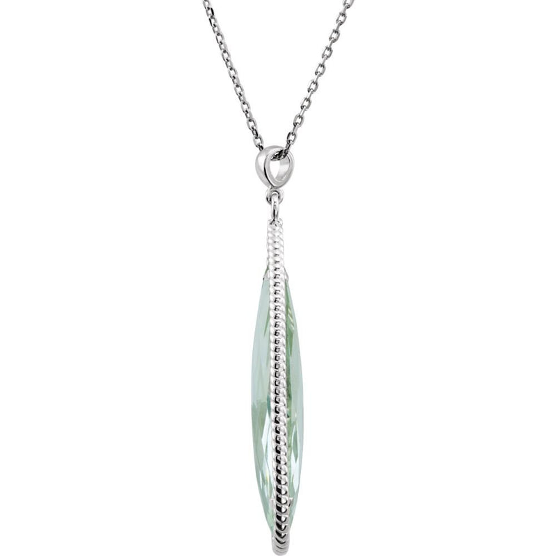 Green Quartz Pear Sterling Silver Necklace, 18"