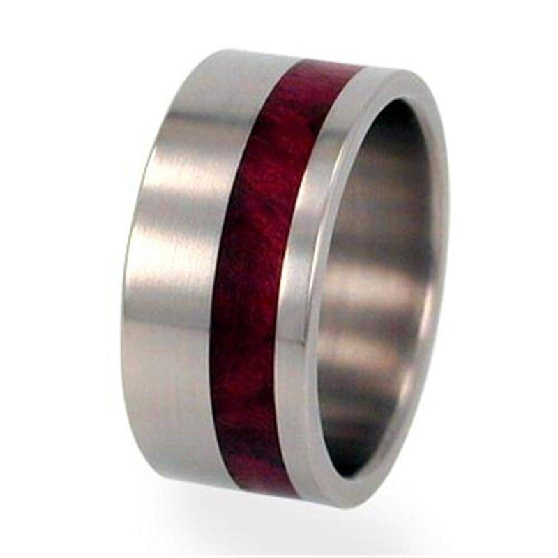 Interchangeable Redwood Inlay 10mm Comfort Fit Brushed Titanium Ring, Size 11.25