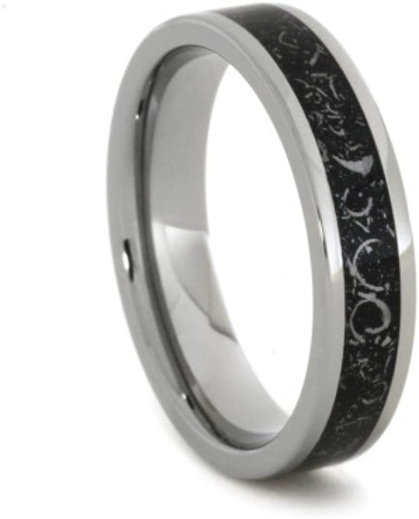 Black Stardust Inlay 5mm Comfort-Fit Titanium with Gibeon Meteorite Shavings Ring, Size 14.25