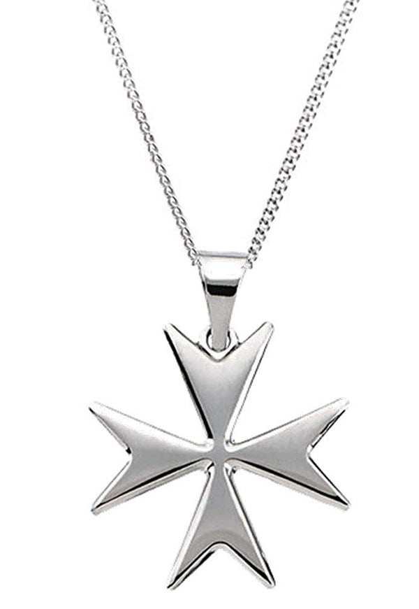 Maltese Cross Sterling Silver Pendant Necklace, 24"