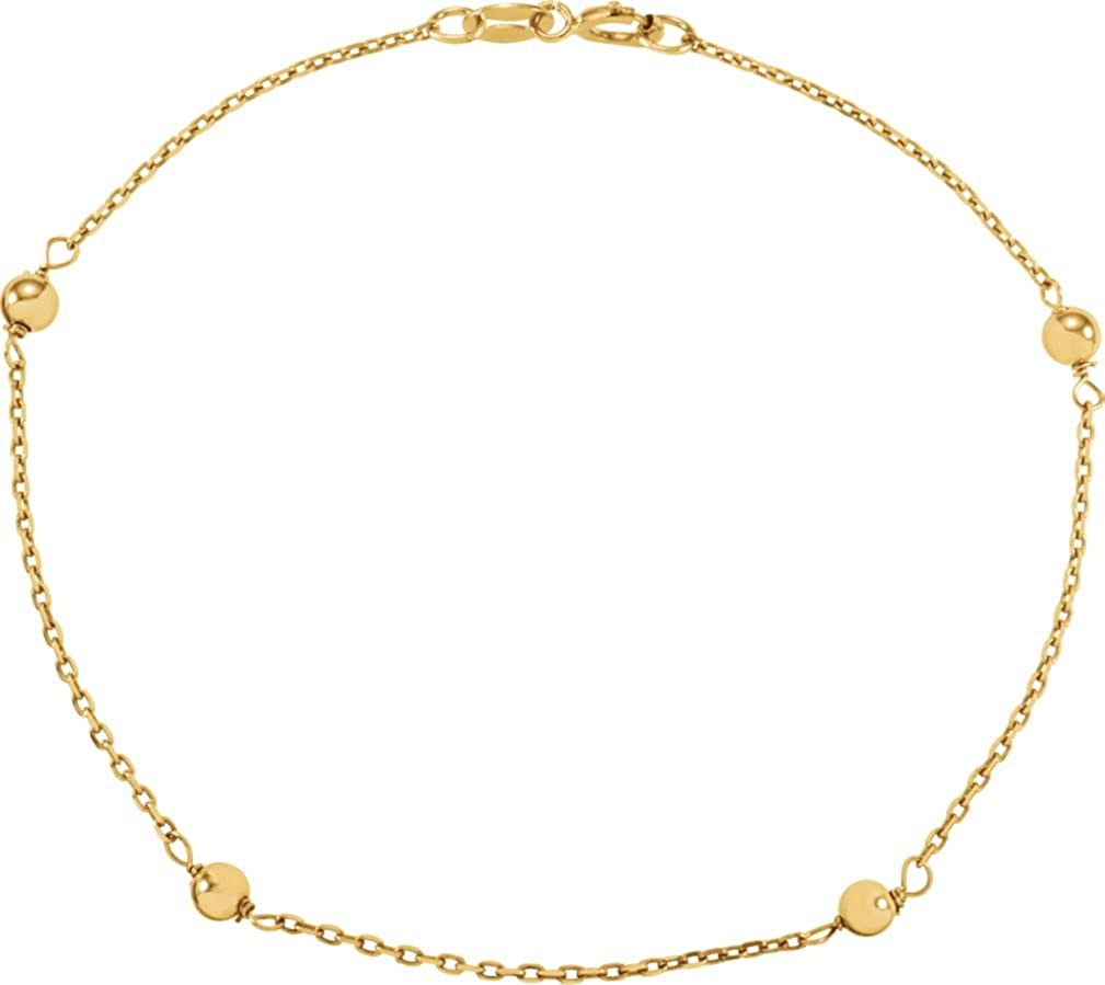 Girl's Gold Bead Station 14k Yellow Gold Bracelet, 6"