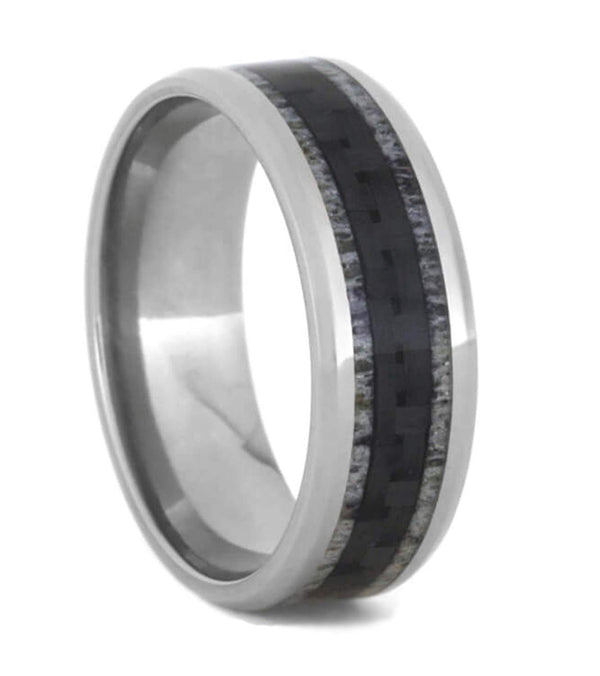 Carbon Fiber, Deer Antler 9mm Comfort-Fit Titanium Ring