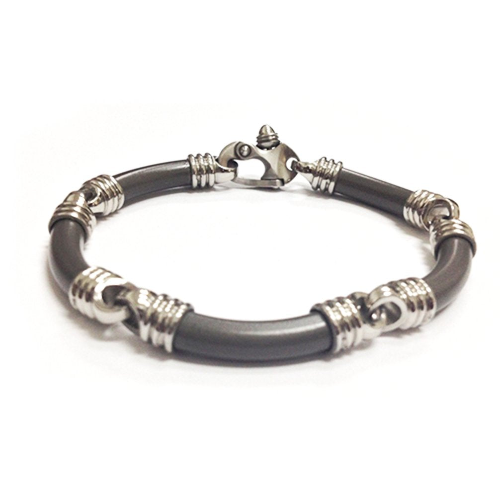 Men's Stealth Collection Gray Titanium 6mm Link Laser Texture Bracelet, 8"