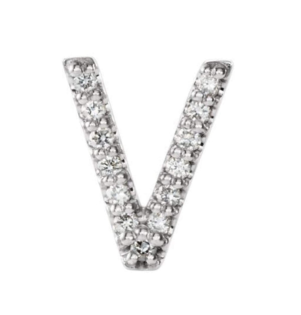 Rhodium-Plated 14k White Gold Diamond Letter 'V' Initial Stud Earring (Single Earring) (.04 Ctw, GH Color, I1 Clarity)