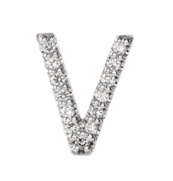 Sterling Silver Diamond Letter 'V' Initial Stud Earring (Single Earring) (.04 Ctw, GH Color, I1 Clarity)