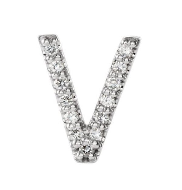 Platinum Diamond Letter 'V' Initial Stud Earring (Single Earring) (.04 Ctw, GH Color, SI2-SI3 Clarity)
