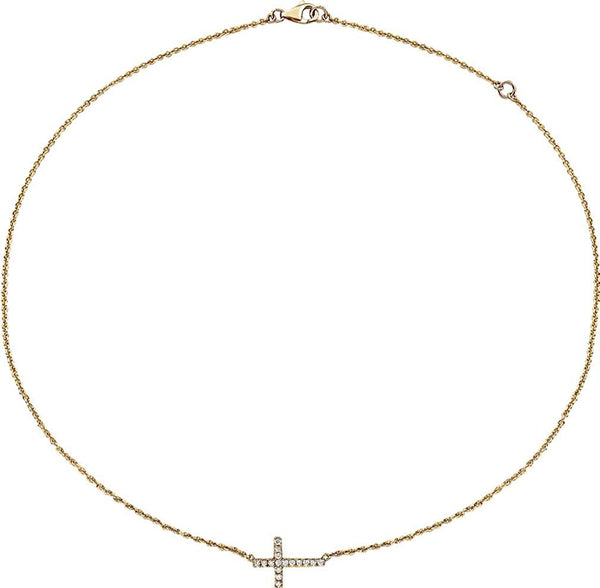 Diamond Sideways Cross 14k Yellow Gold Pendant Necklace, 16-18" (1/5 Cttw)