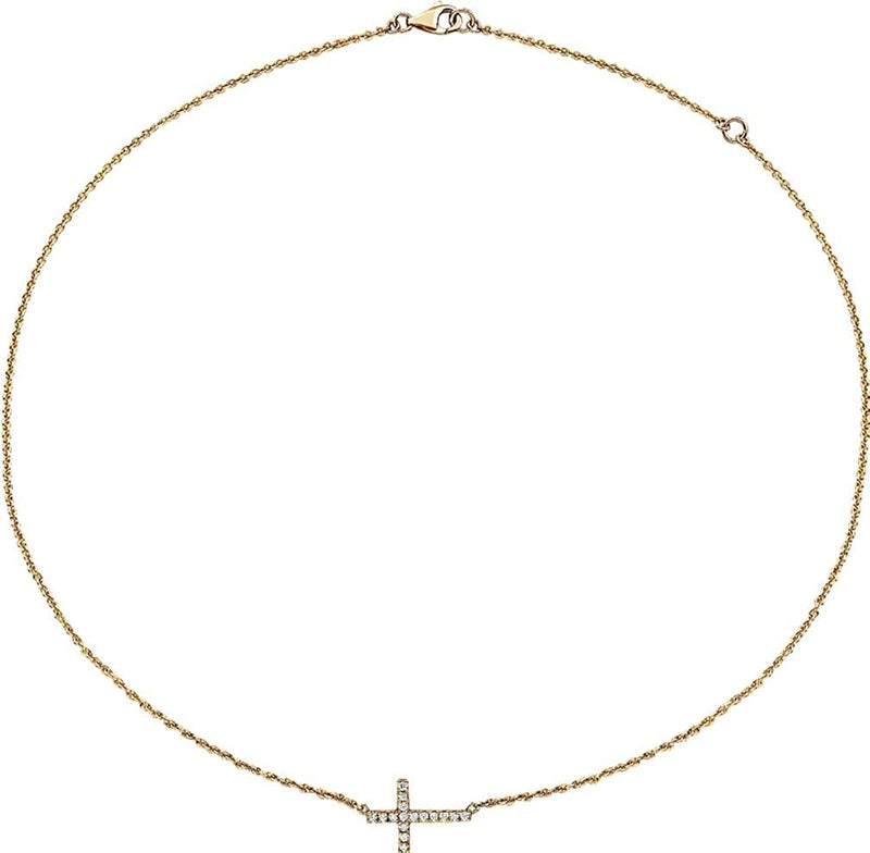 Diamond Sideways Cross 14k Yellow Gold Pendant Necklace, 16-18" (1/5 Cttw)