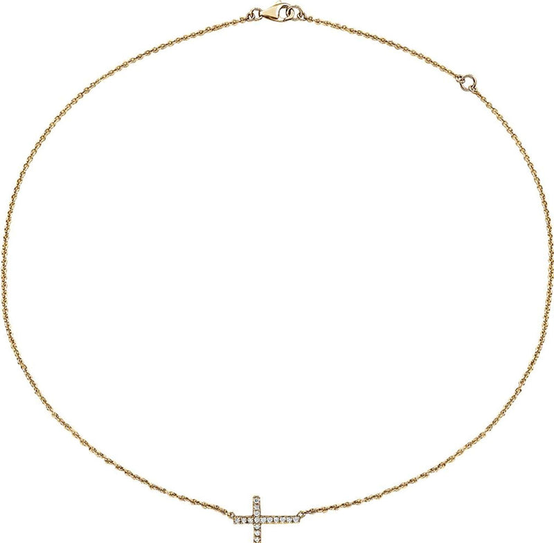 Diamond Petite Sideways Cross 14k Yellow Gold Necklace, 16"-18" (.25 Ctw, H-J Color, I3 Clarity)