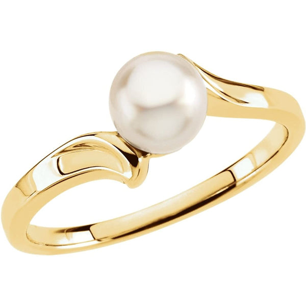 White Akoya Cultured Pearl Bypass Ring, 14k Yellow Gold (5.5mm) Size 7
