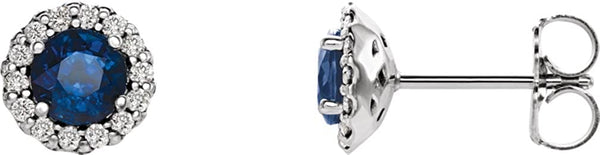 Blue Sapphire and Diamond Earrings, Rhodium-Plated 14k White Gold (0.16 Ctw, G-H Color, I1 Clarity)