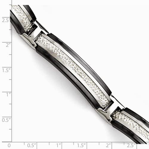 Men's Titanium, Sterling Silver, Black Titanium with Textured Centre Link Bracelet, 8 Inches