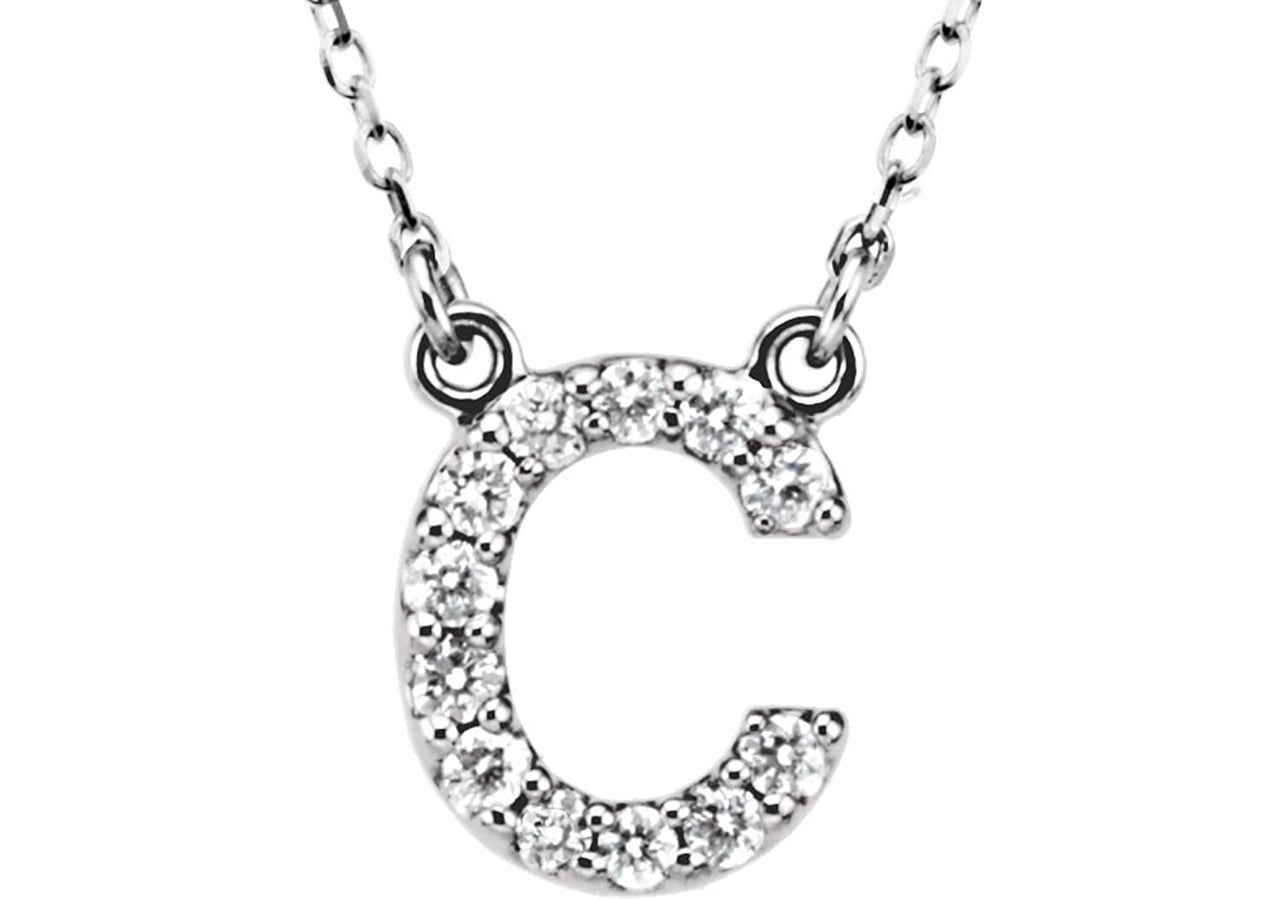 Diamond Initial 'C' Rhodium Plate 14K White Gold (1/6 Cttw, GH Color, l1 Clarity), 16.25"