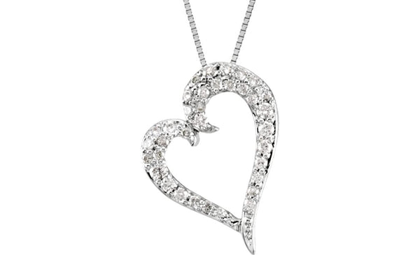 14k White Gold Diamond Heart Necklace (GH Color, I1 Clarity, 1/4 Cttw)