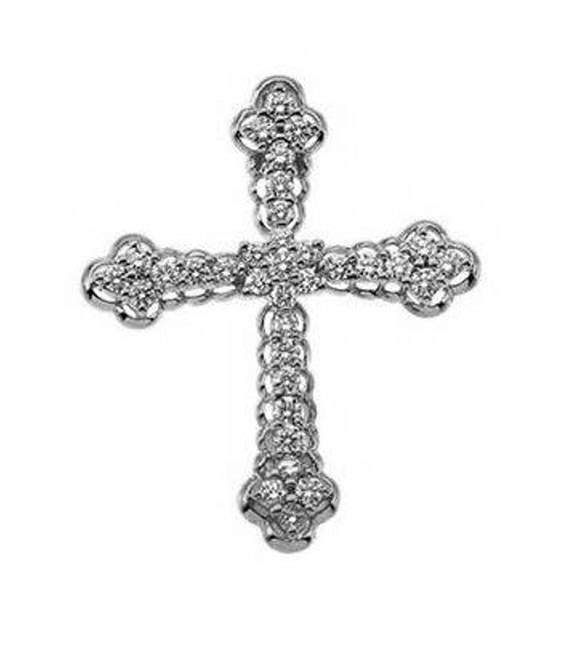 Diamond Trefoil Cross Rhodium-Plated 14k White Gold Pendant (1 Ctw, G-H Color, SI1 Clarity)