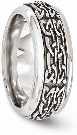 Soul Collection Grey Titanium and Stainless Steel Patterned 9mm Band, Size 11