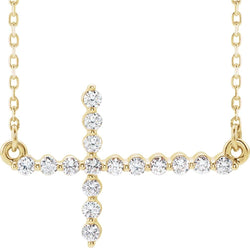 Diamond Sideways Cross 14k Yellow Gold Necklace 18" (.33 Ctw, G-H Color, I1 Clarity)