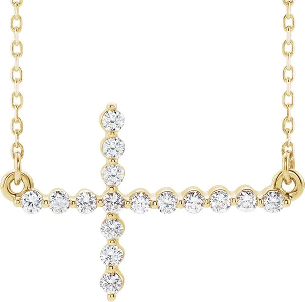 Diamond Sideways Cross Center Necklace, 14k Yellow Gold, 18" (.33 Ctw, G-H Color, I1 Clarity)