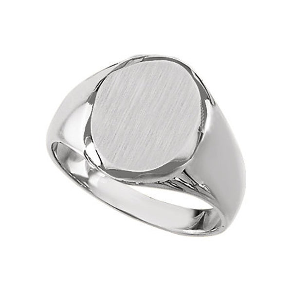 Men's Closed Back Brushed Signet Semi-Polished 10k X1 White Gold Ring (13.25x10.75mm) Size 11