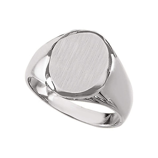 Men's Closed Back Brushed Signet Ring, 10k X1 White Gold (13.25x10.75 mm)